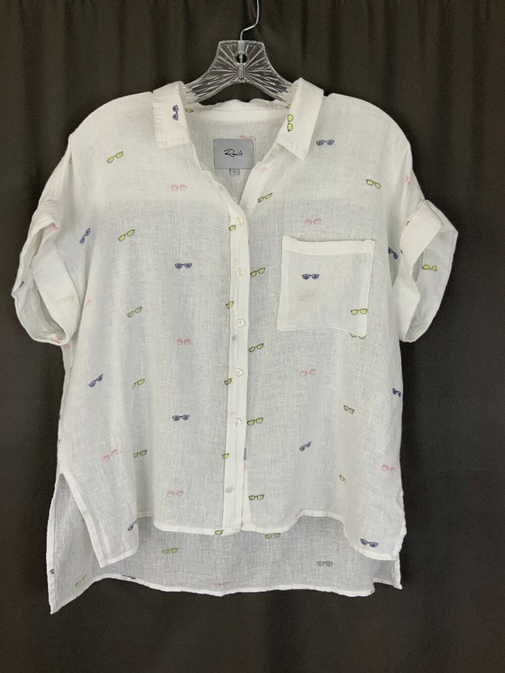 Rails Whitney Sunnies White Linen Blend Gause Blouse Sz S